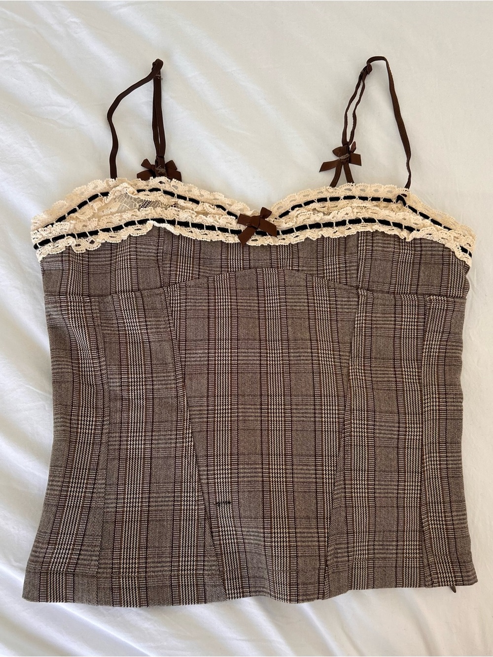 Urban Outfitters Plaid Brown Crochet Trim Cami Top (Brand New with Tags)